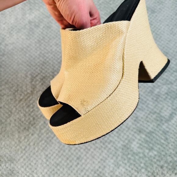 H&M CHUNKY WICKER/RAFFIA PLATFORM OPEN TOE RETRO STYLE HEELED SANDALS 39/8.5 - Picture 3 of 5